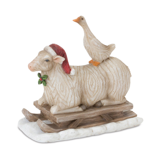 Santa and Animals on Sled (Set of 2) 7"L x 5"H, 5.5"L x 5.5"H Resin -Ship Only
