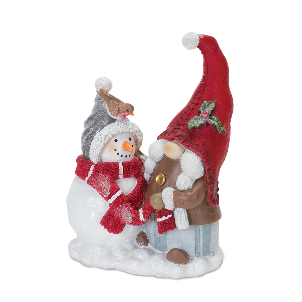 Gnome Figurine with Snowman and Pine Tree (Set of 2) -Ship Only