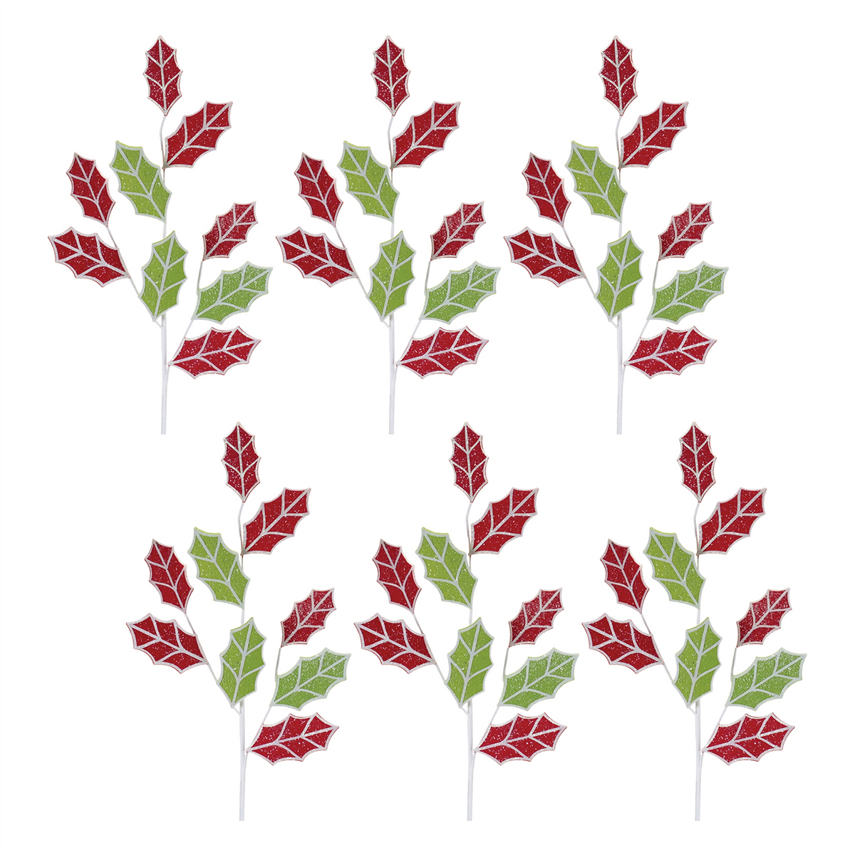 Glittered Fabric Holly Spray (Set of 6) -Ship Only