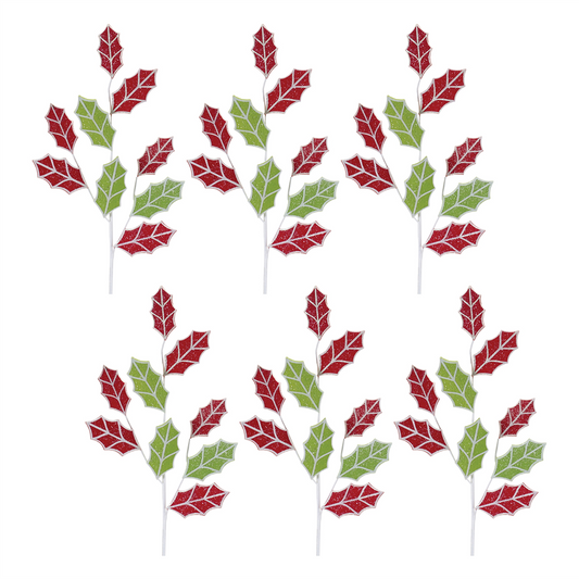 Glittered Fabric Holly Spray (Set of 6) -Ship Only