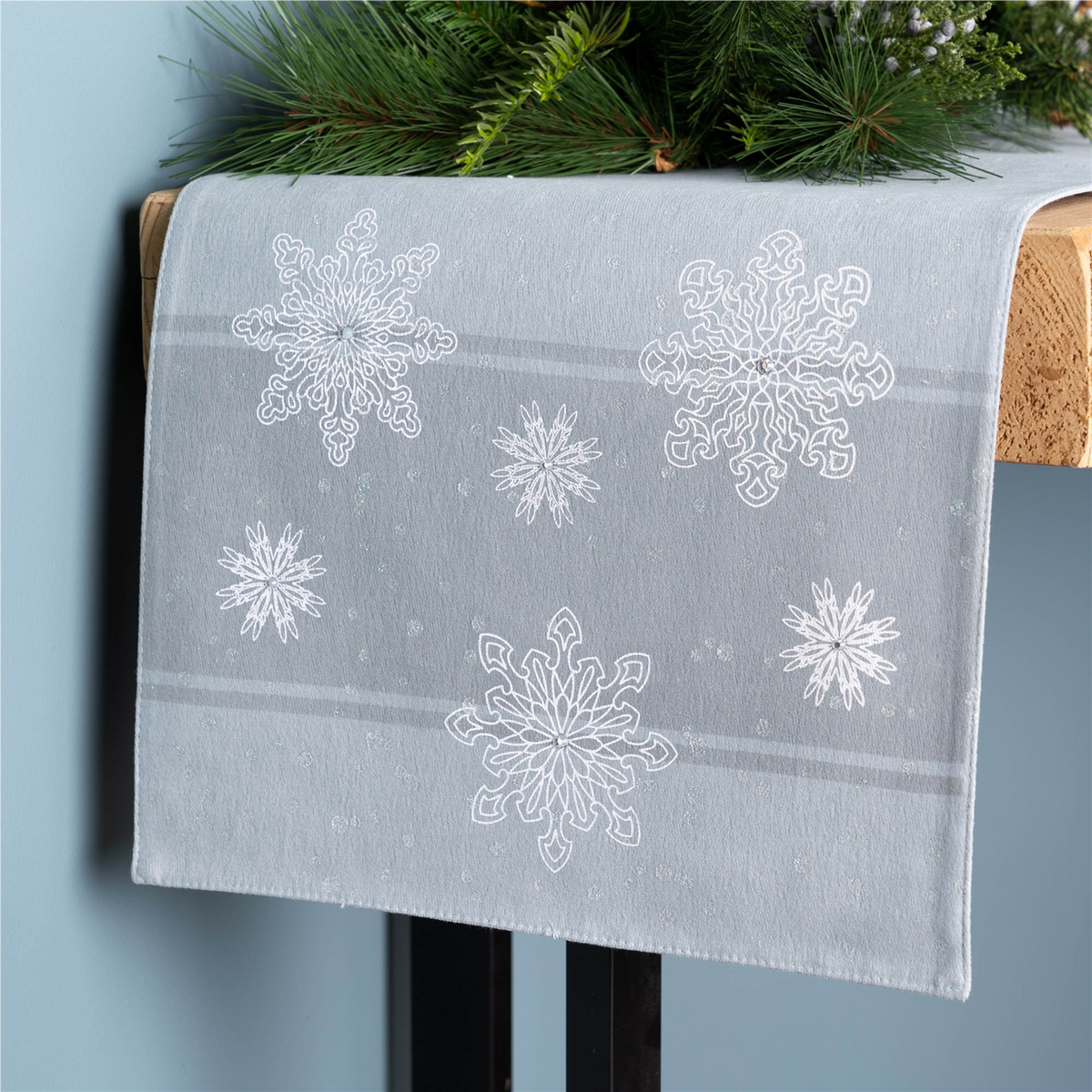 Embroidered Snowflake Table Runner 72"L -Ship Only