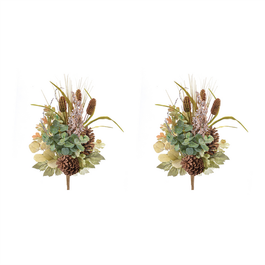 Foliage/Berry/Cone Bush (Set of 2) 23”H Polyester -Ship Only
