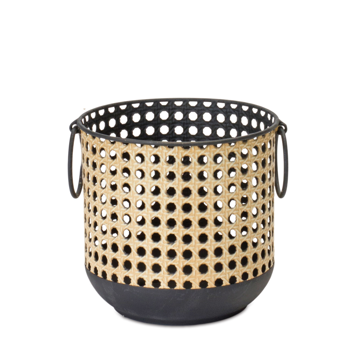 Punched Metal Candle Holder with Rattan Design (Set of 2) -Ship Only