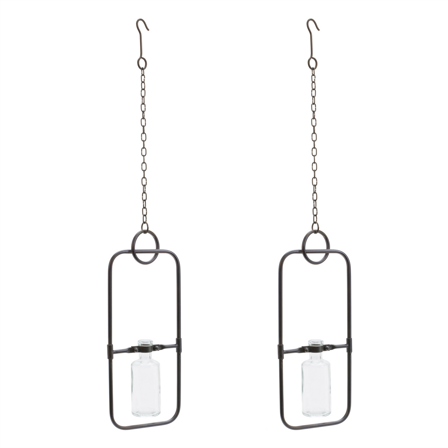 Hanging Bottle Vase in Metal Frame (Set of 2) -Ship Only