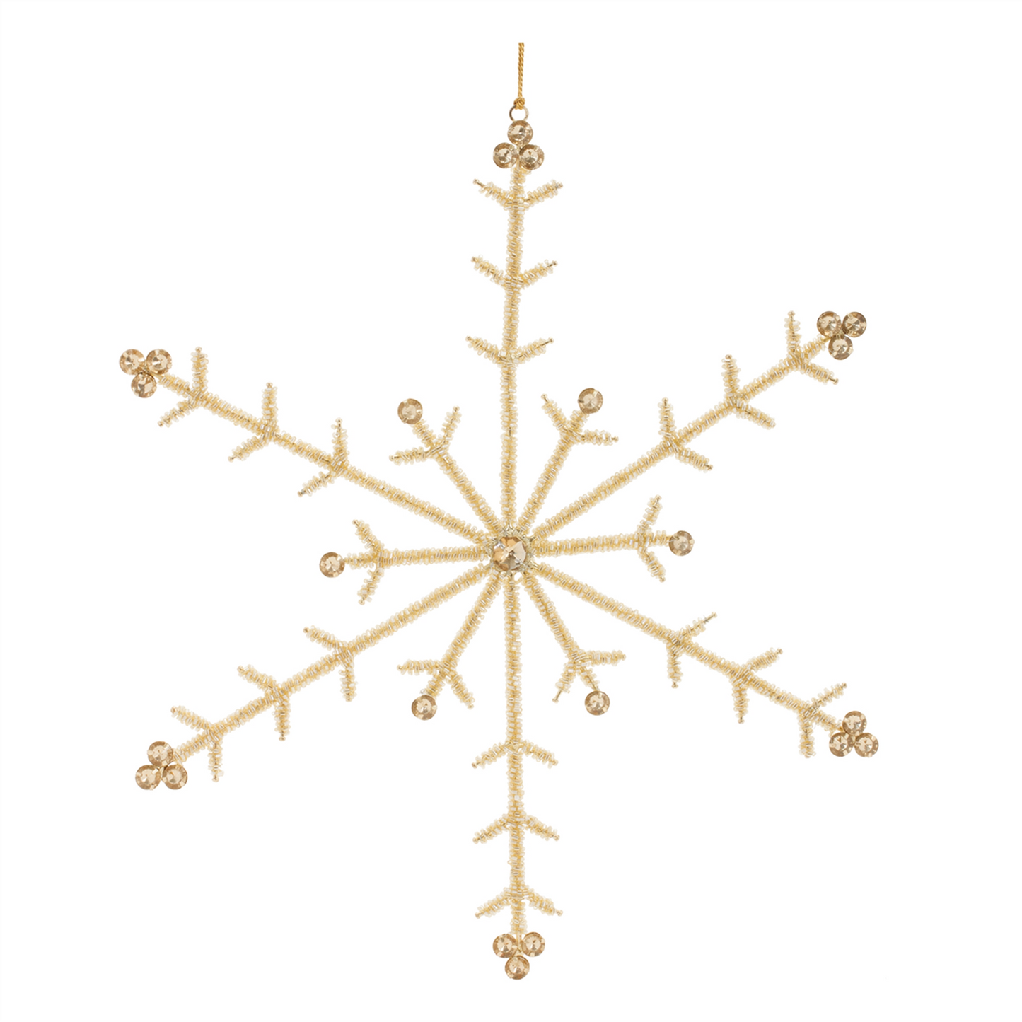 Gold Beaded Metal Snowflake Ornament (Set of 6) -Ship Only