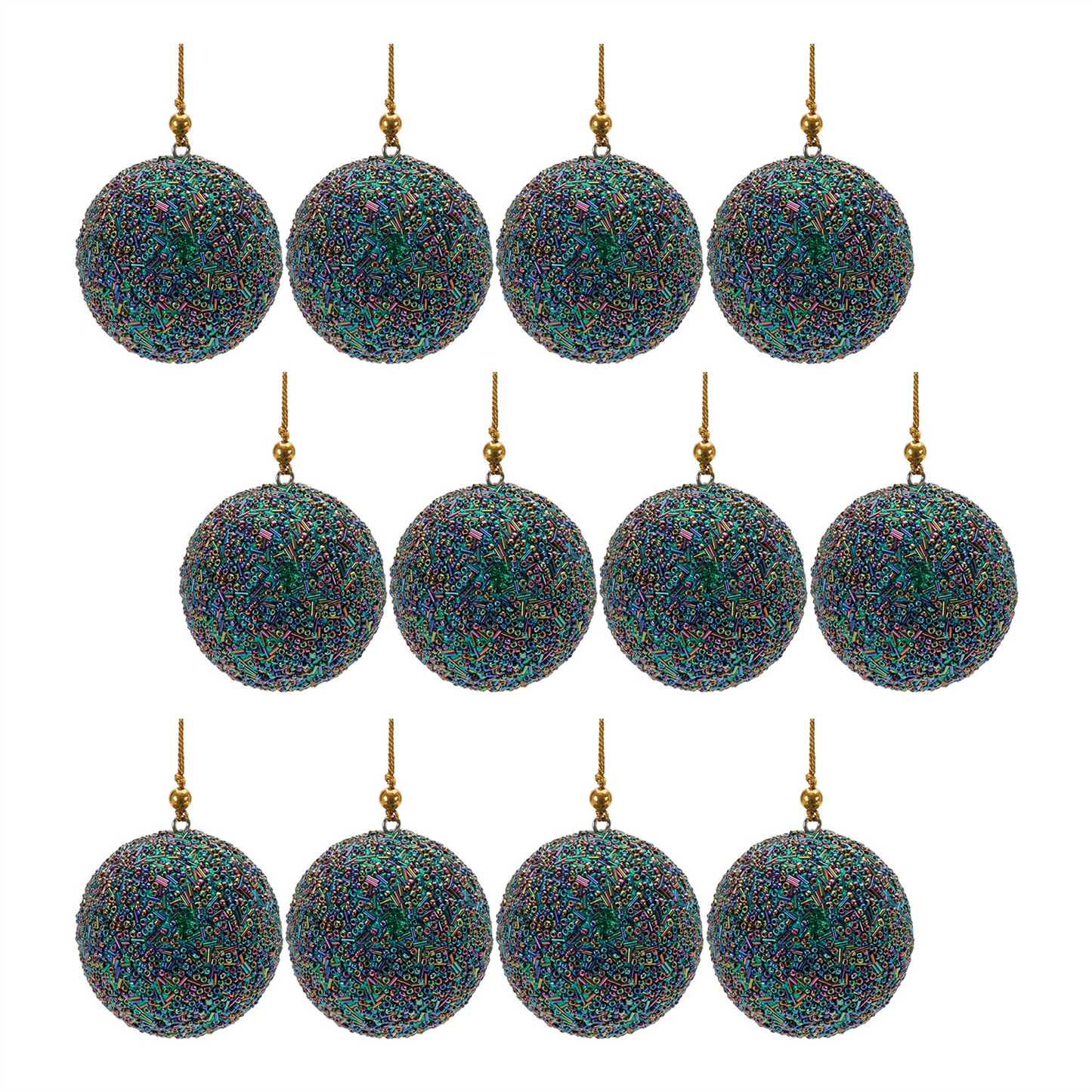 Rainbow Beaded Ball Ornament (Set of 12) -Ship Only