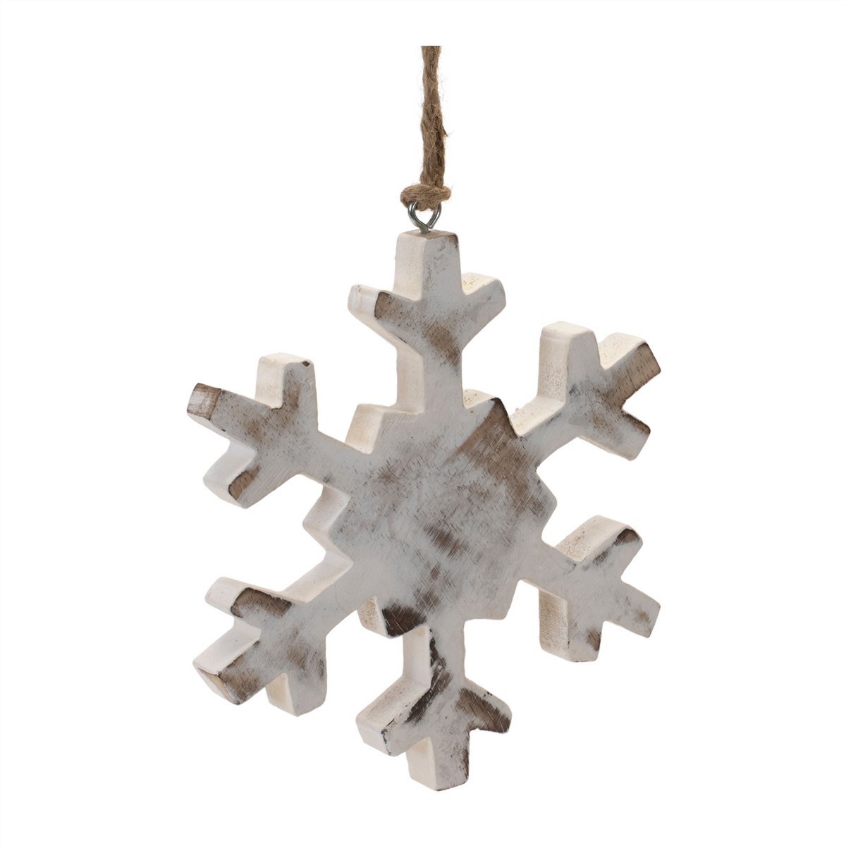 White Washed Wood Snowflake Ornament (Set of 12) -Ship Only