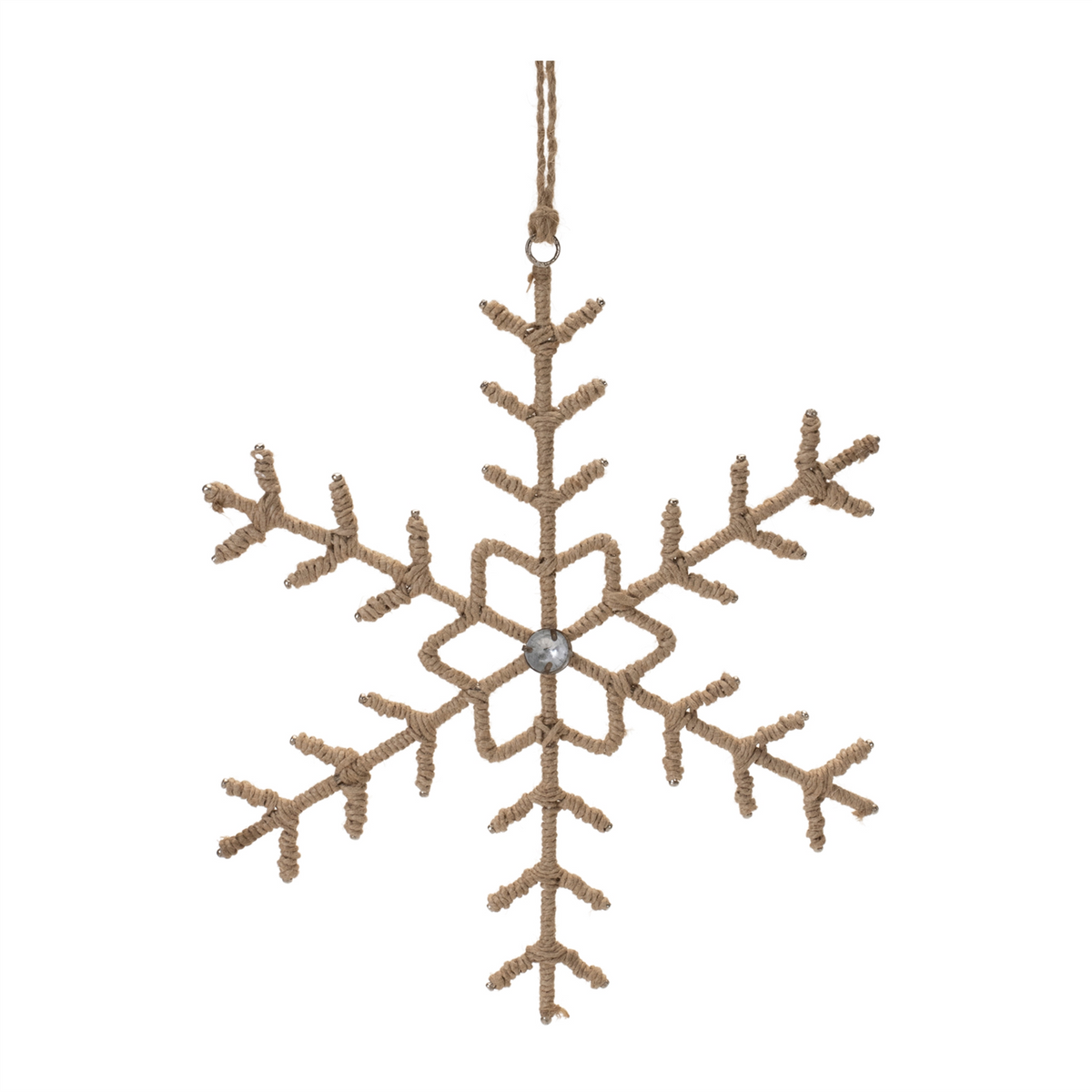 Jute Wrapped Metal Snowflake Oranment (Set of 12) -Ship Only