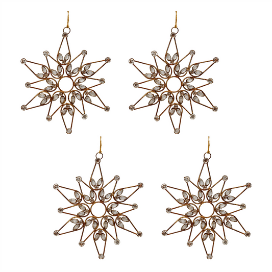 Snowflake Ornament (Set of 4) 9.5”H Iron/Beads -Ship Only