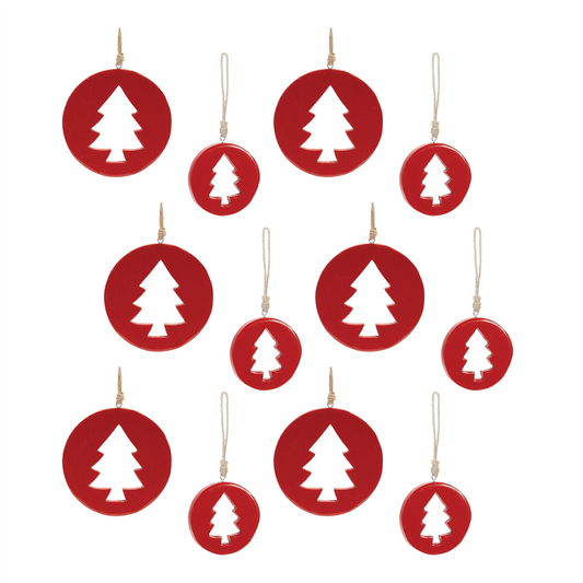 Tree Cut-Out Ornament (Set of 12) 4.25"H, 6"H Wood