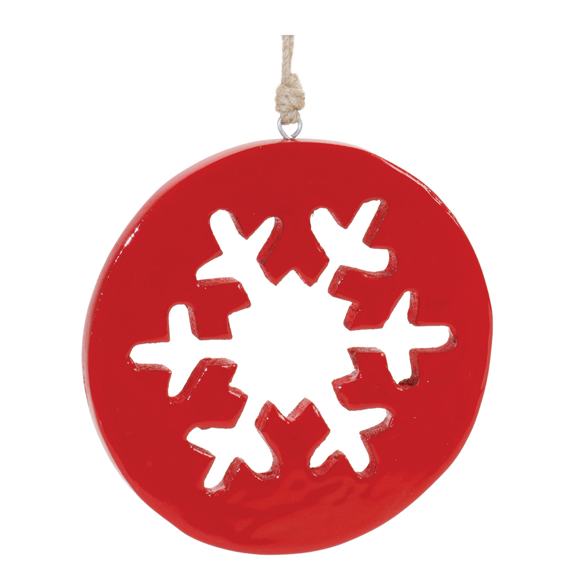 Red Wood Snowflake Cut-Out Ornament (Set of 12) -Ship Only