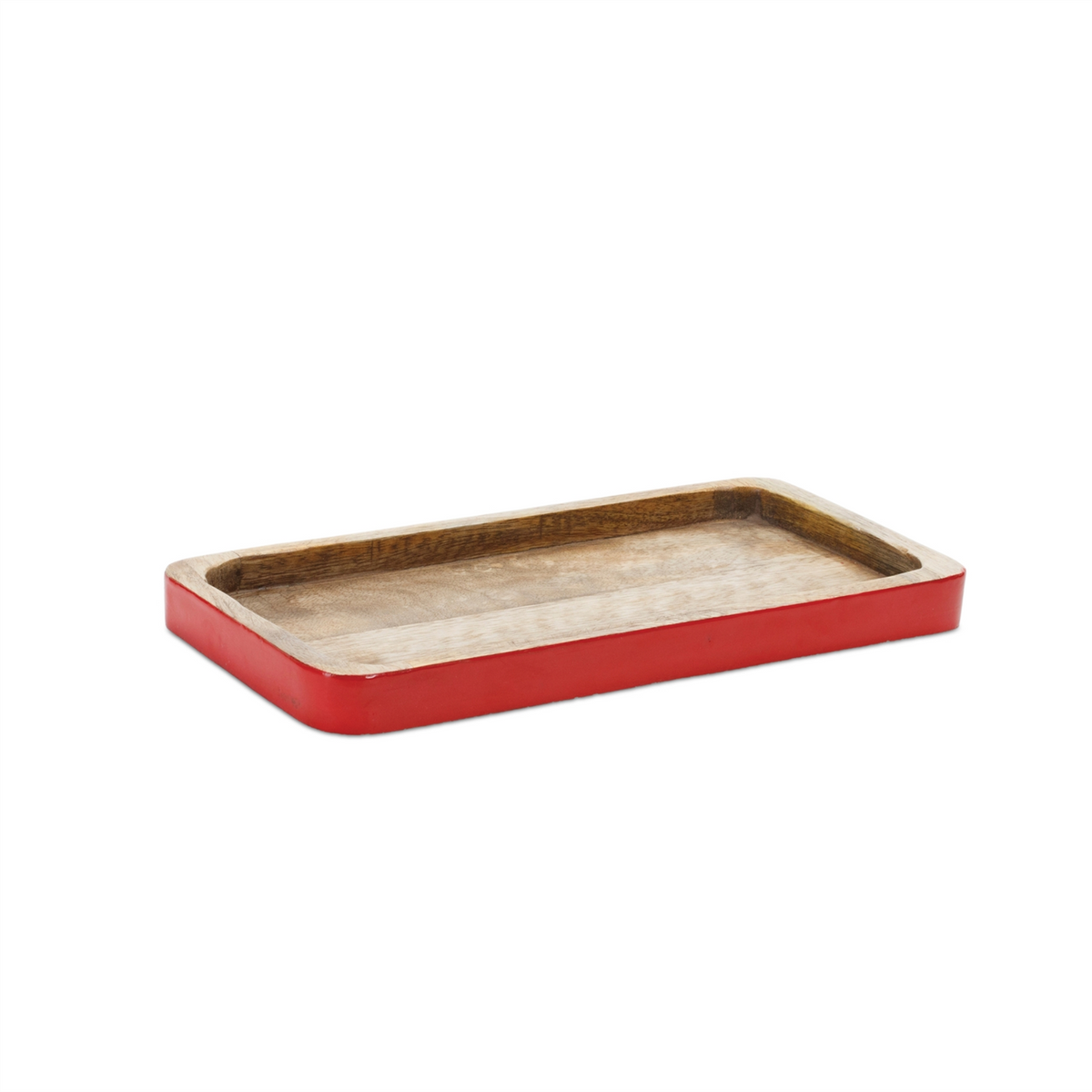 Red Trimmed Wooden Tray (Set of 2) -Ship Only