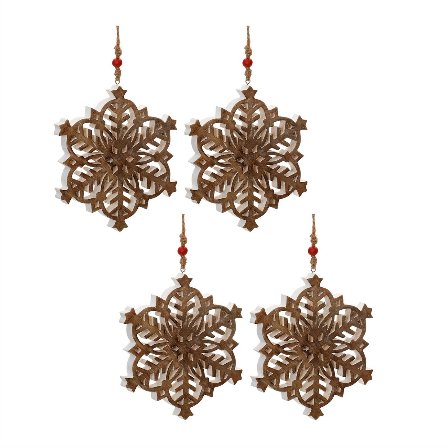 Mango Wood Snowflake Cut-Out Ornament (Set of 4) -Ship Only