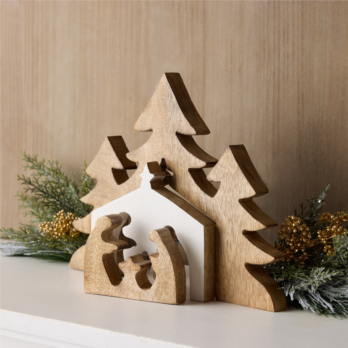 Trees w/Holy Family Puzzle 12"L x 9"H Wood -Ship Only