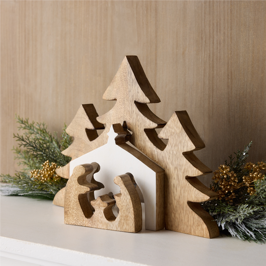 Trees w/Holy Family Puzzle 12"L x 9"H Wood