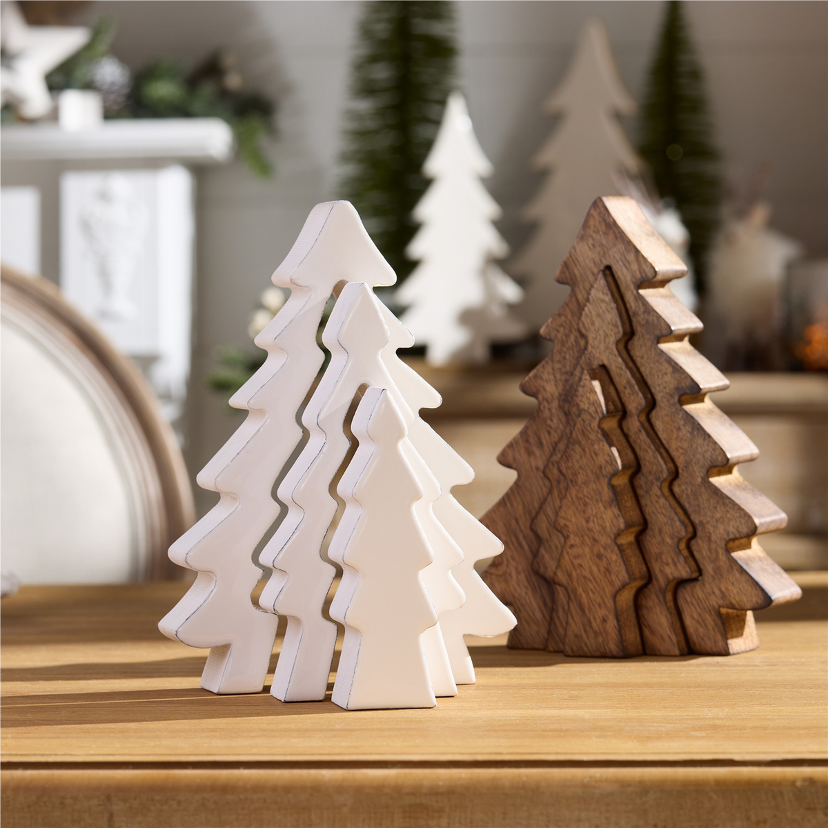 Wood Pine Tree Nesting Display (Set of 2) -Ship Only