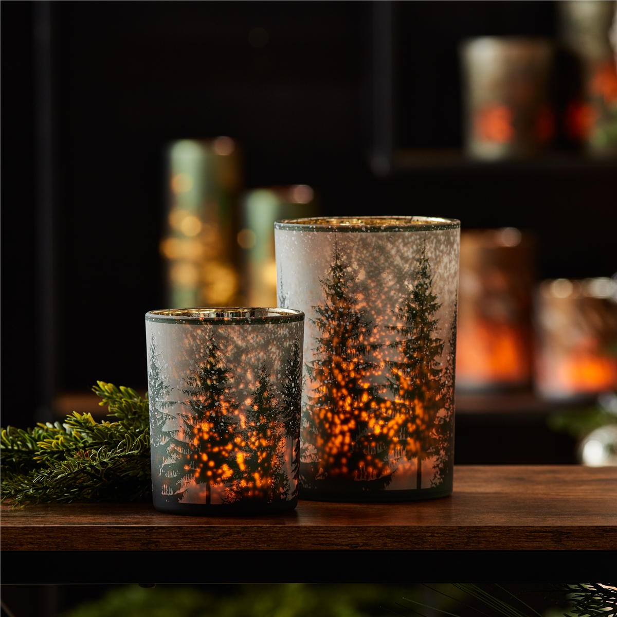 Frosted Pine Mercury Glass Candle Holder (Set of 2) -Ship Only