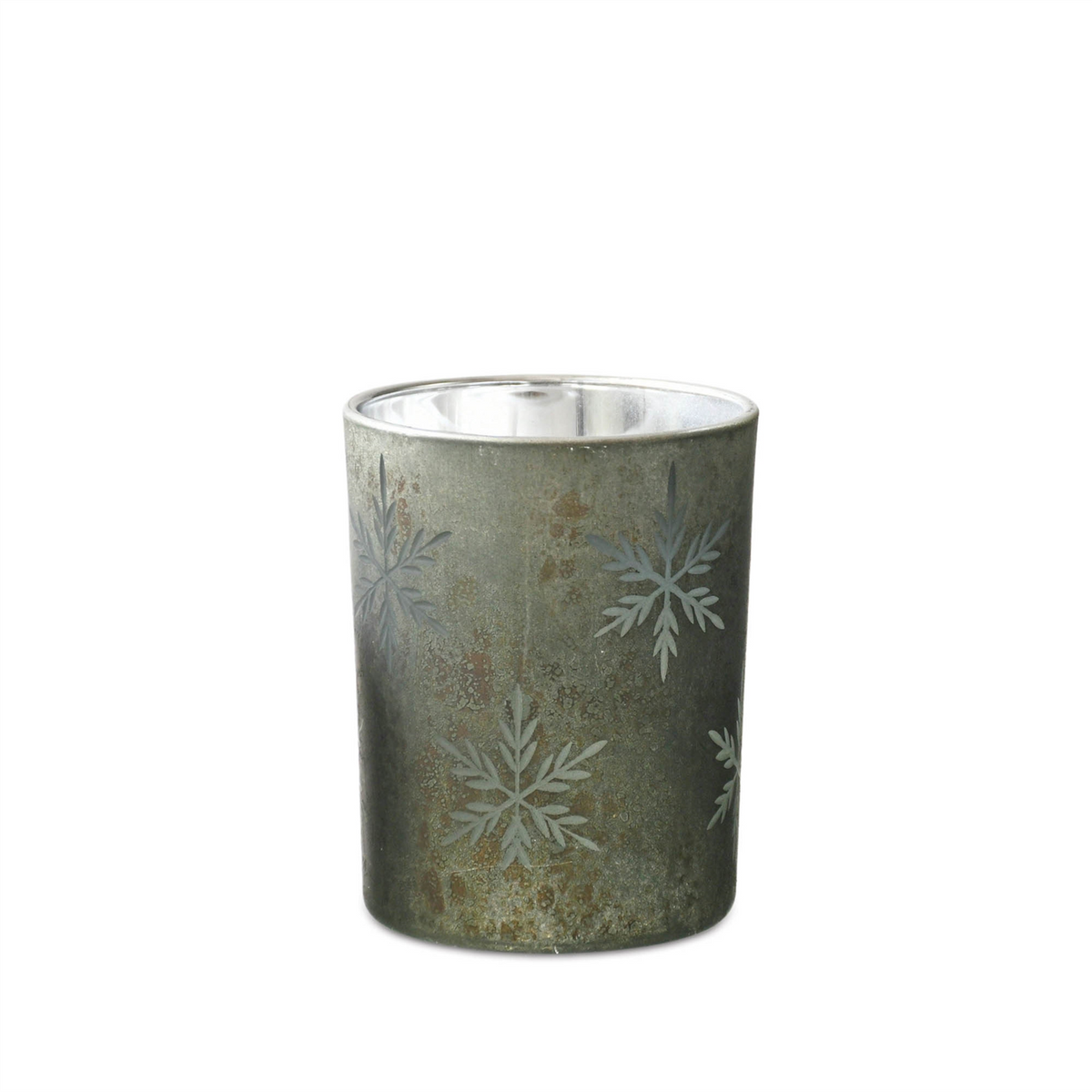 Etched Snowflake Mecury Glass Candle Holder (Set of 2) -Ship Only