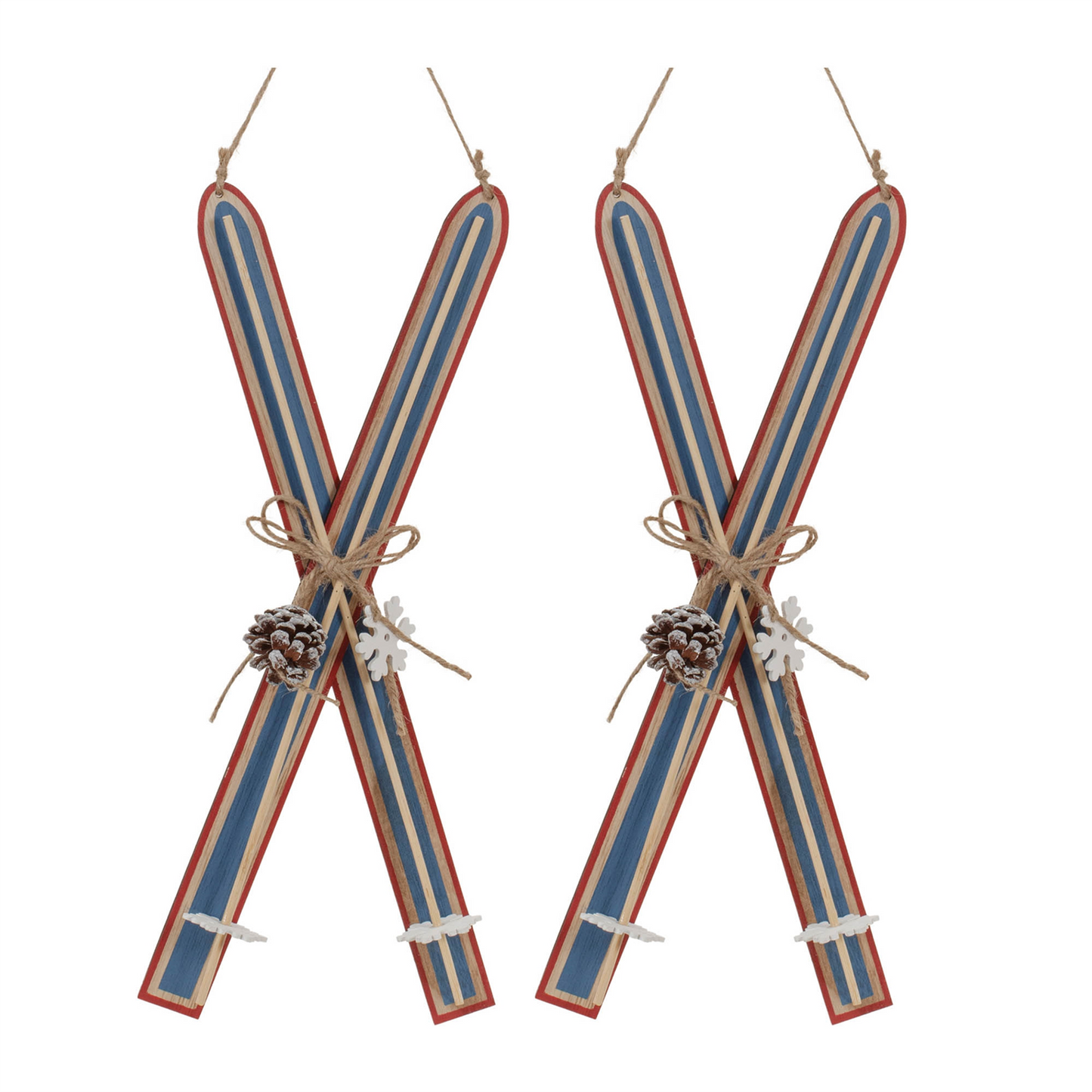 Ski Ornament (Set of 2) 15.5”H Wood/Jute -Ship Only