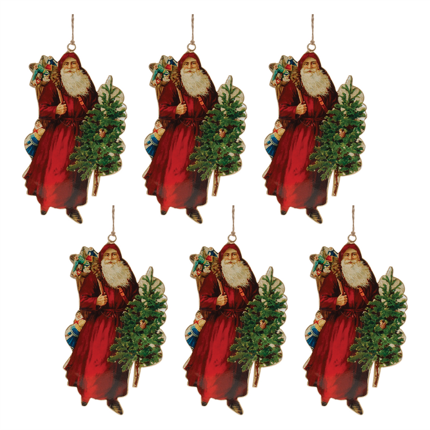 Vintage Metal Santa Ornament (Set of 6) -Ship Only