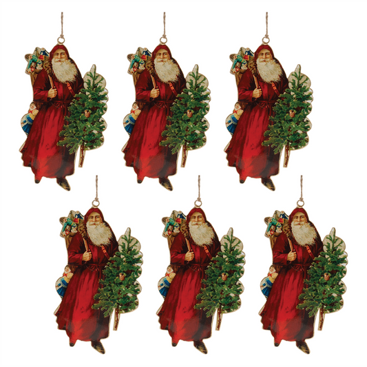 Vintage Metal Santa Ornament (Set of 6)