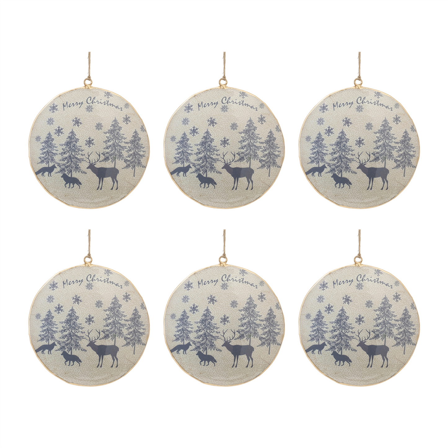 Metal Woodland Animal Merry Christmas Ornament (Set of 6) -Ship Only
