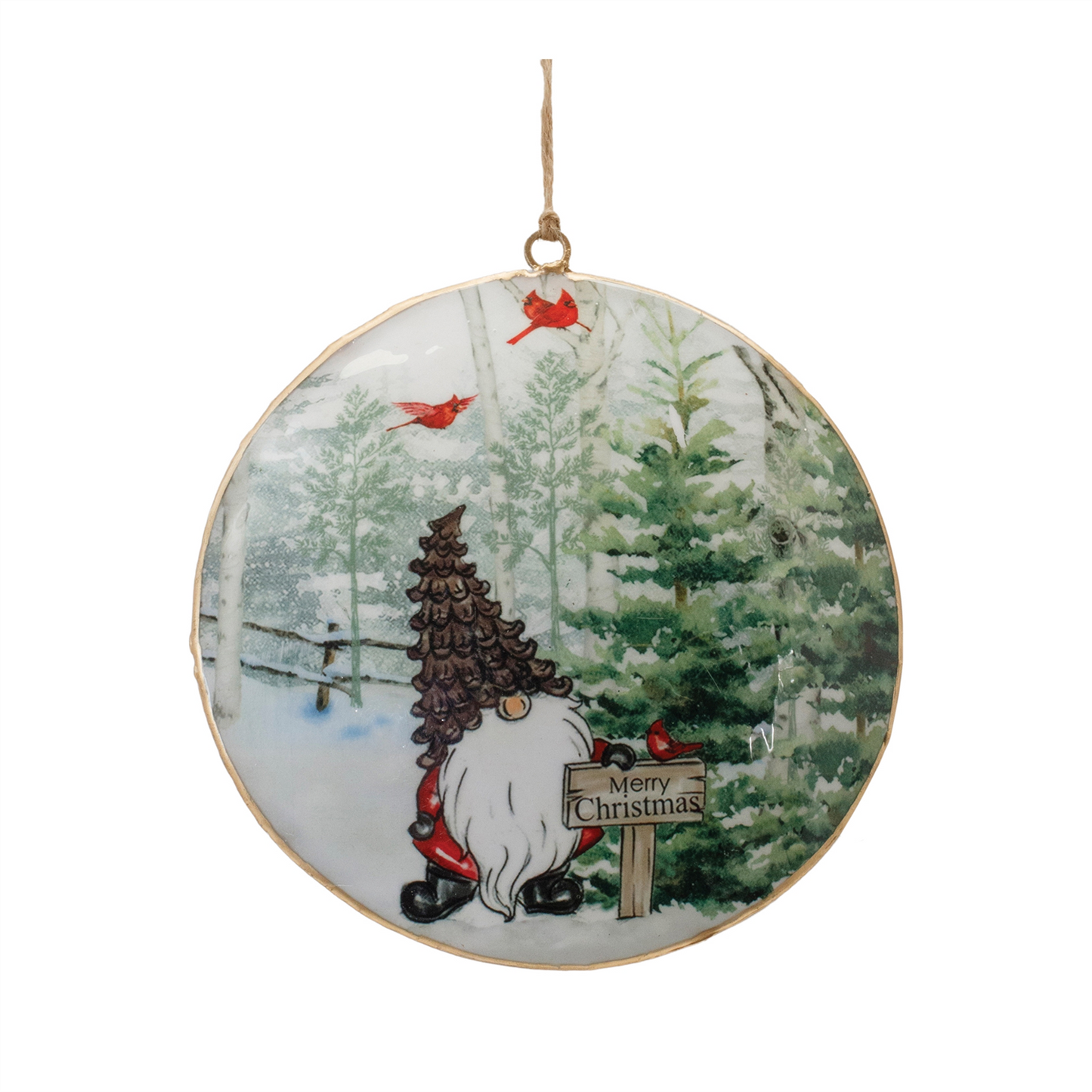 Metal Gnome Cardinal Forest Disc Ornament (Set of 6) -Ship Only