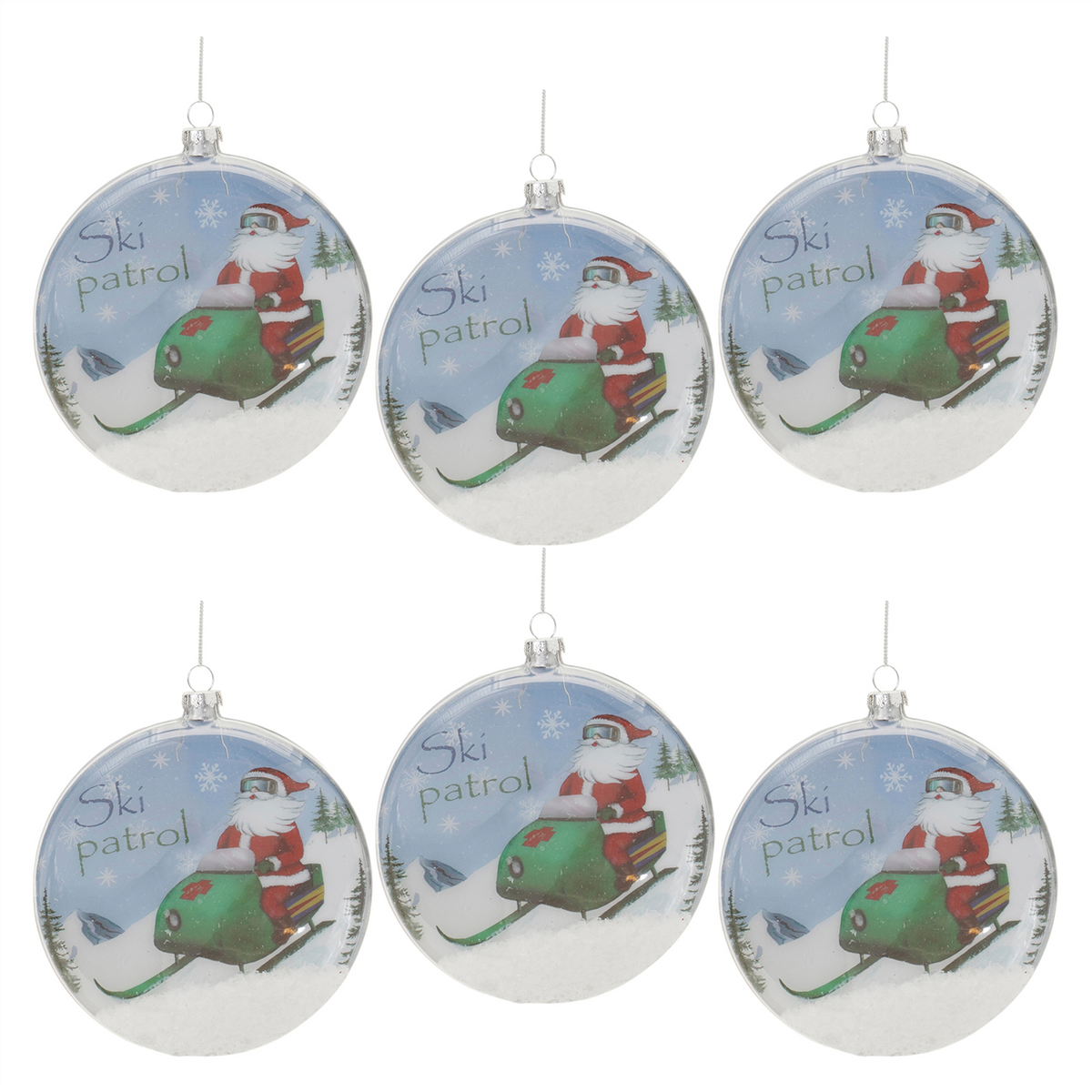 Glass Santa Ski Patrol Disc Ornament (Set of 6) -Ship Only