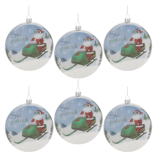 Glass Santa Ski Patrol Disc Ornament (Set of 6) -Ship Only