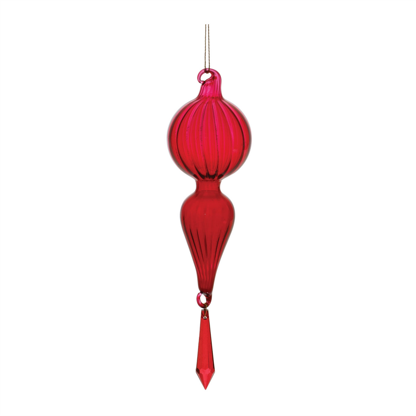 Red Ribbed Glass Drop Ornament with Jewel (Set of 3) -Ship Only