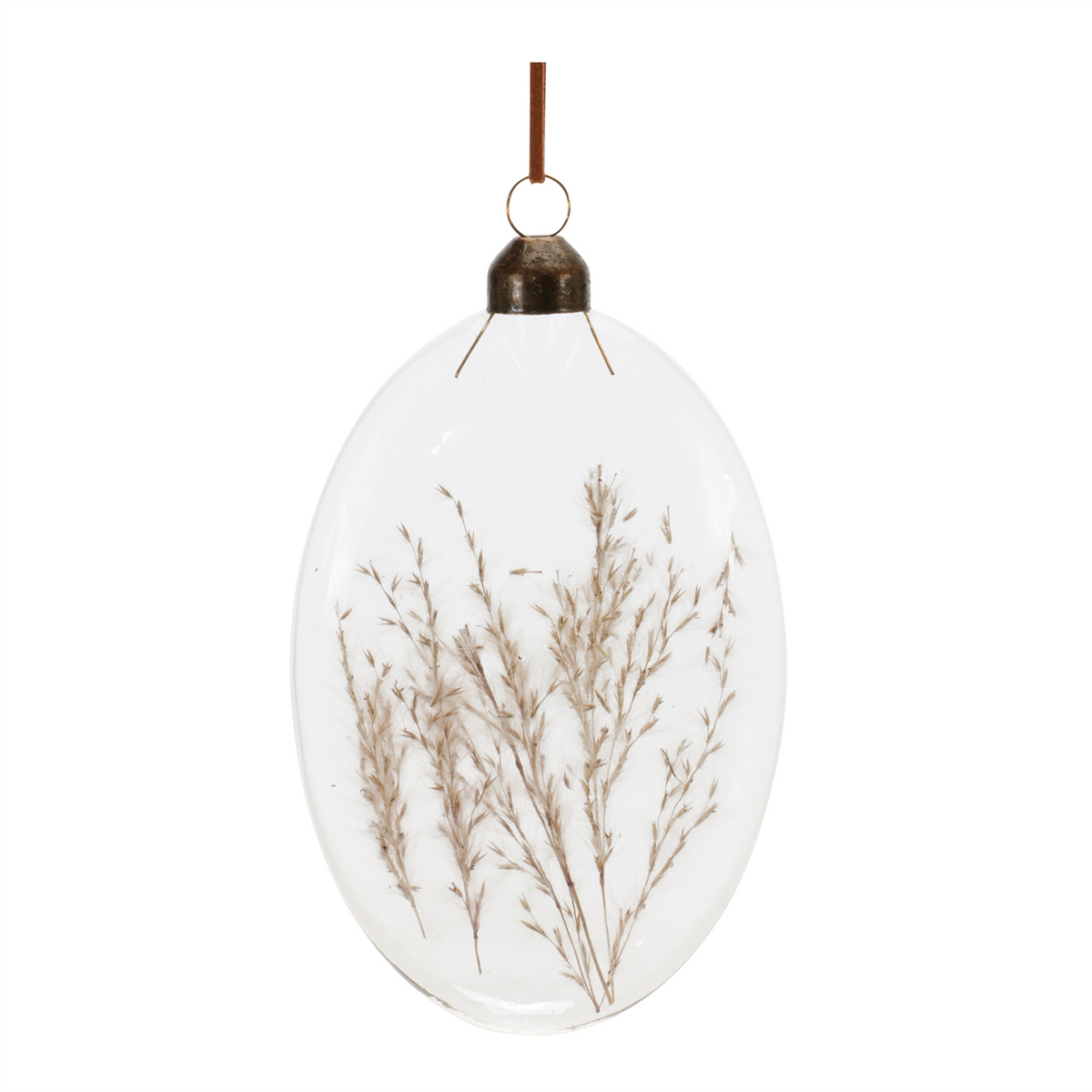 Burgandy Dried Floral Glass Ornament (Set of 12) -Ship Only