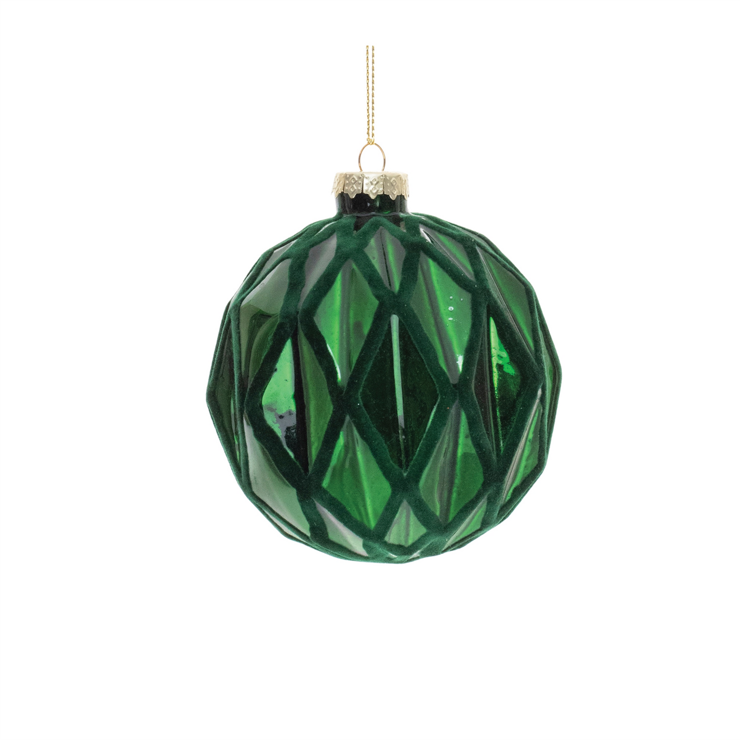 Green Textured Harlequin Glass Ornament (Set of 6) -Ship Only