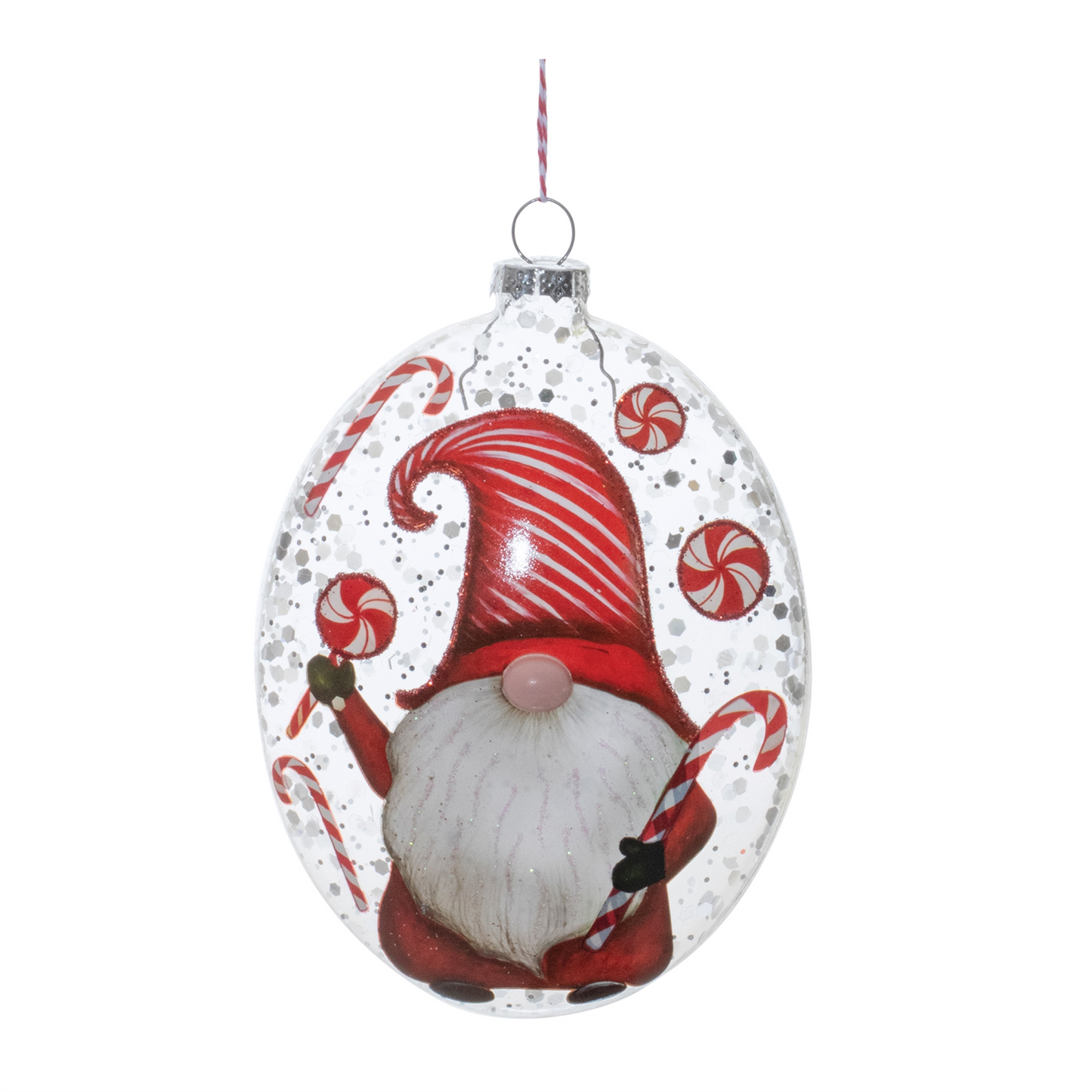 Glass Peppermint Gnome Disc Ornament (Set of 12) -Ship Only