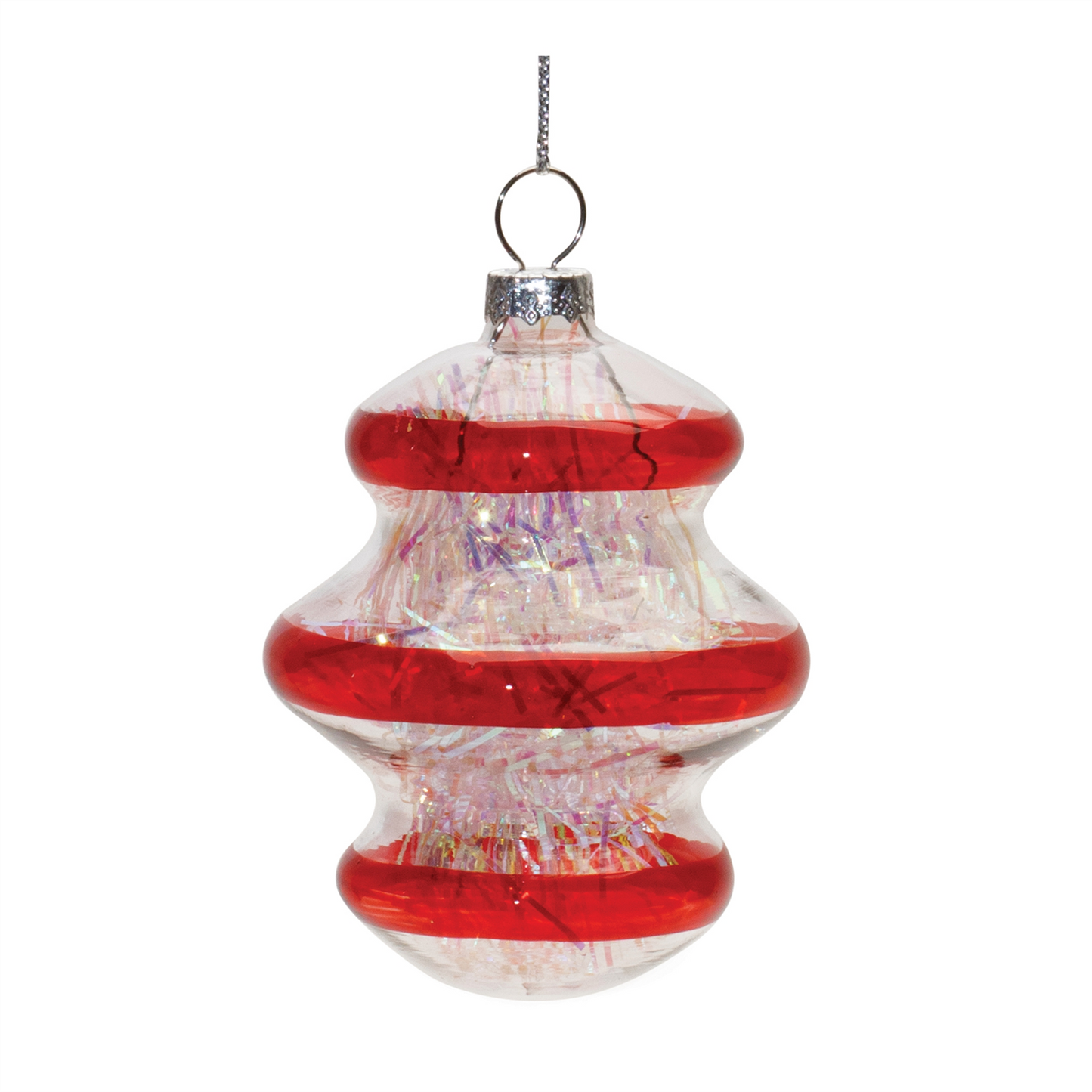 Finial Glass Ornament with Tinsel Filling (Set of 12) -Ship Only
