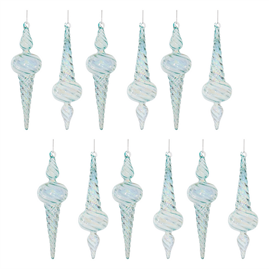 Iridescent Swirl Glass Finial Ornament (Set of 12) -Ship Only