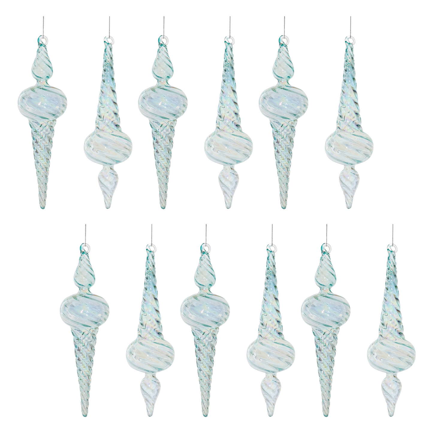 Iridescent Swirl Glass Finial Ornament (Set of 12) -Ship Only
