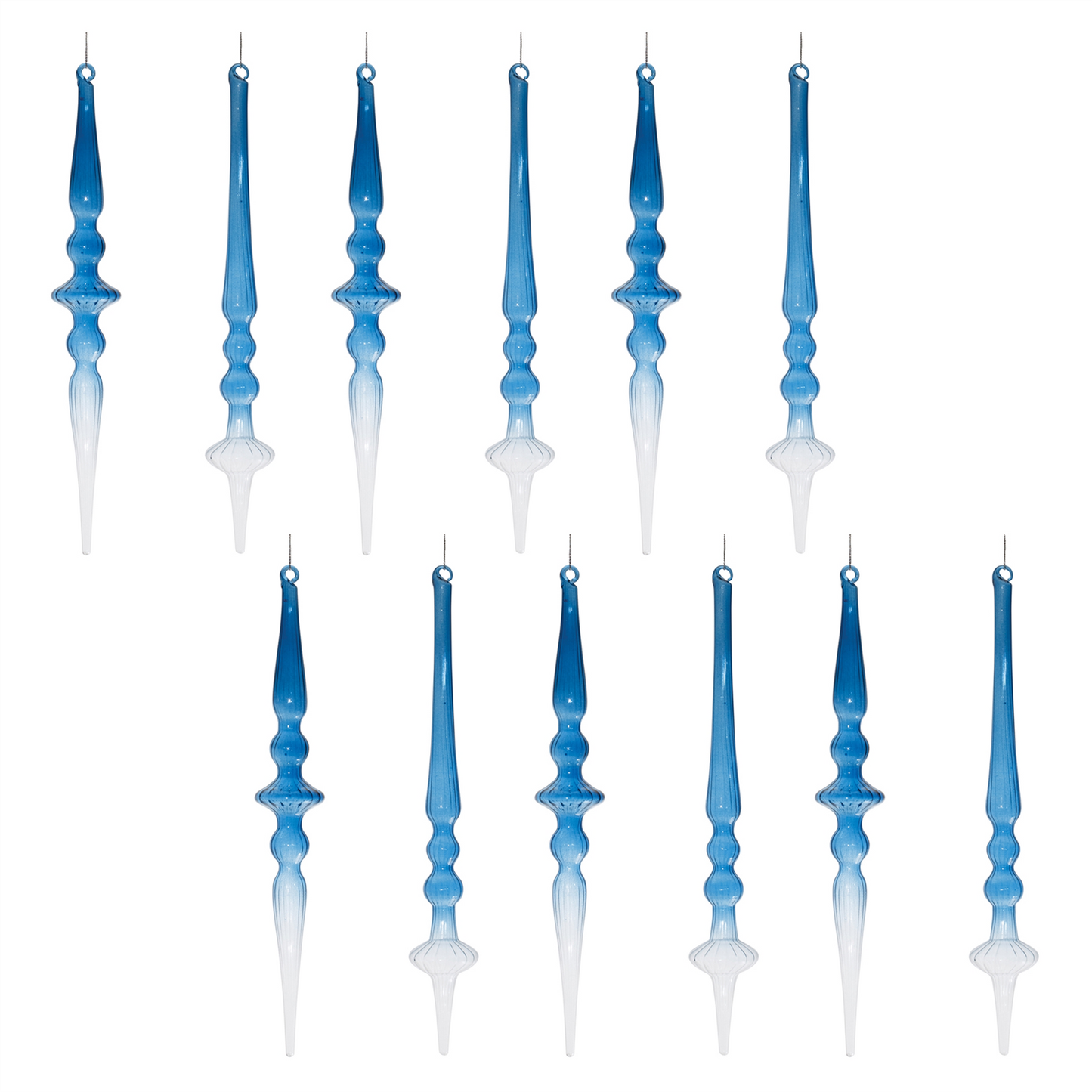 Blue Ombre Glass Finial Drop Ornament (Set of 12) -Ship Only