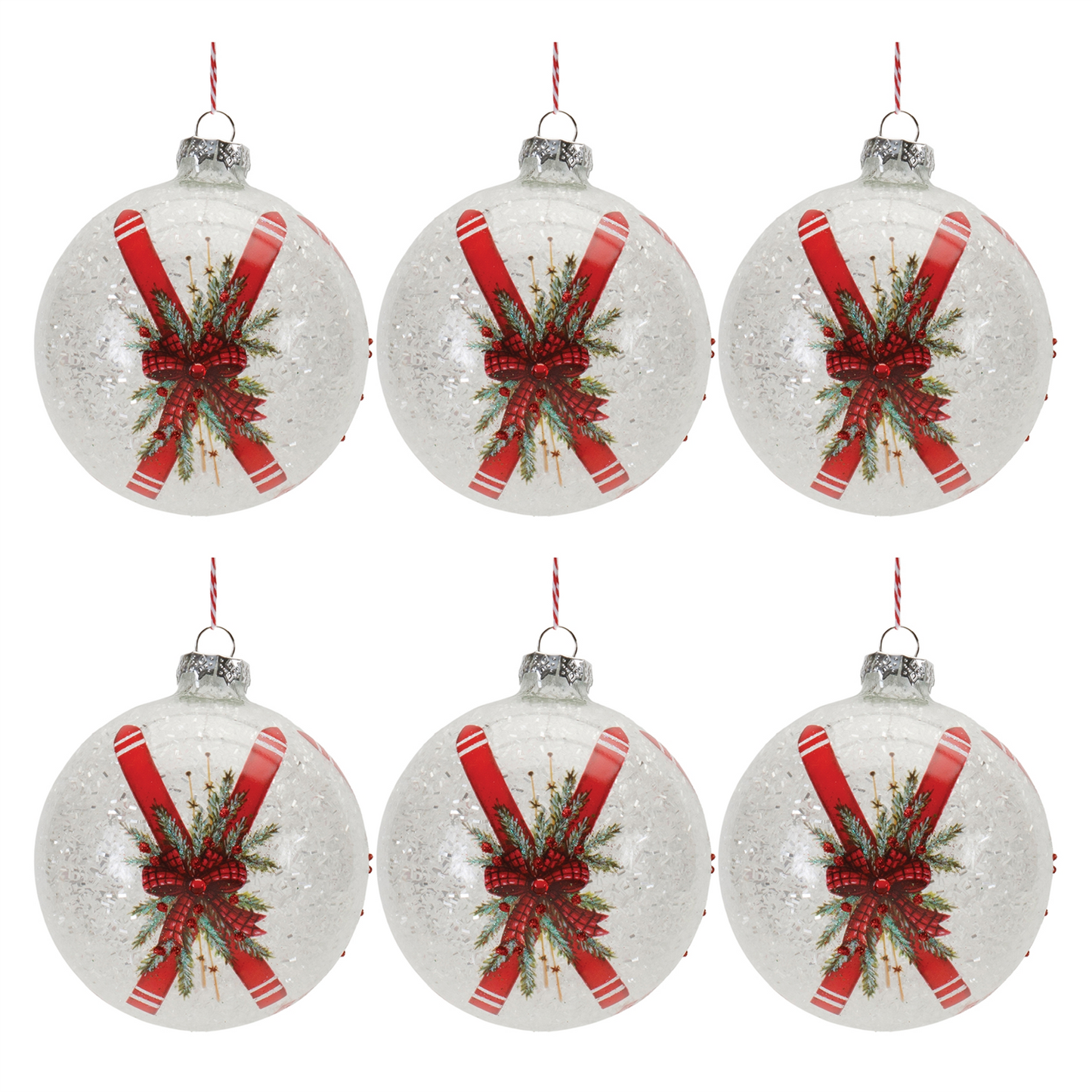 Frosted Glass Ski Ball Ornament (Set of 6) -Ship Only