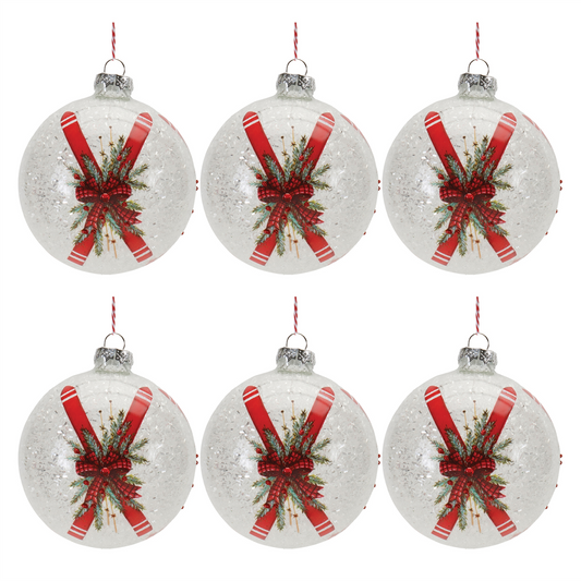 Frosted Glass Ski Ball Ornament (Set of 6) -Ship Only