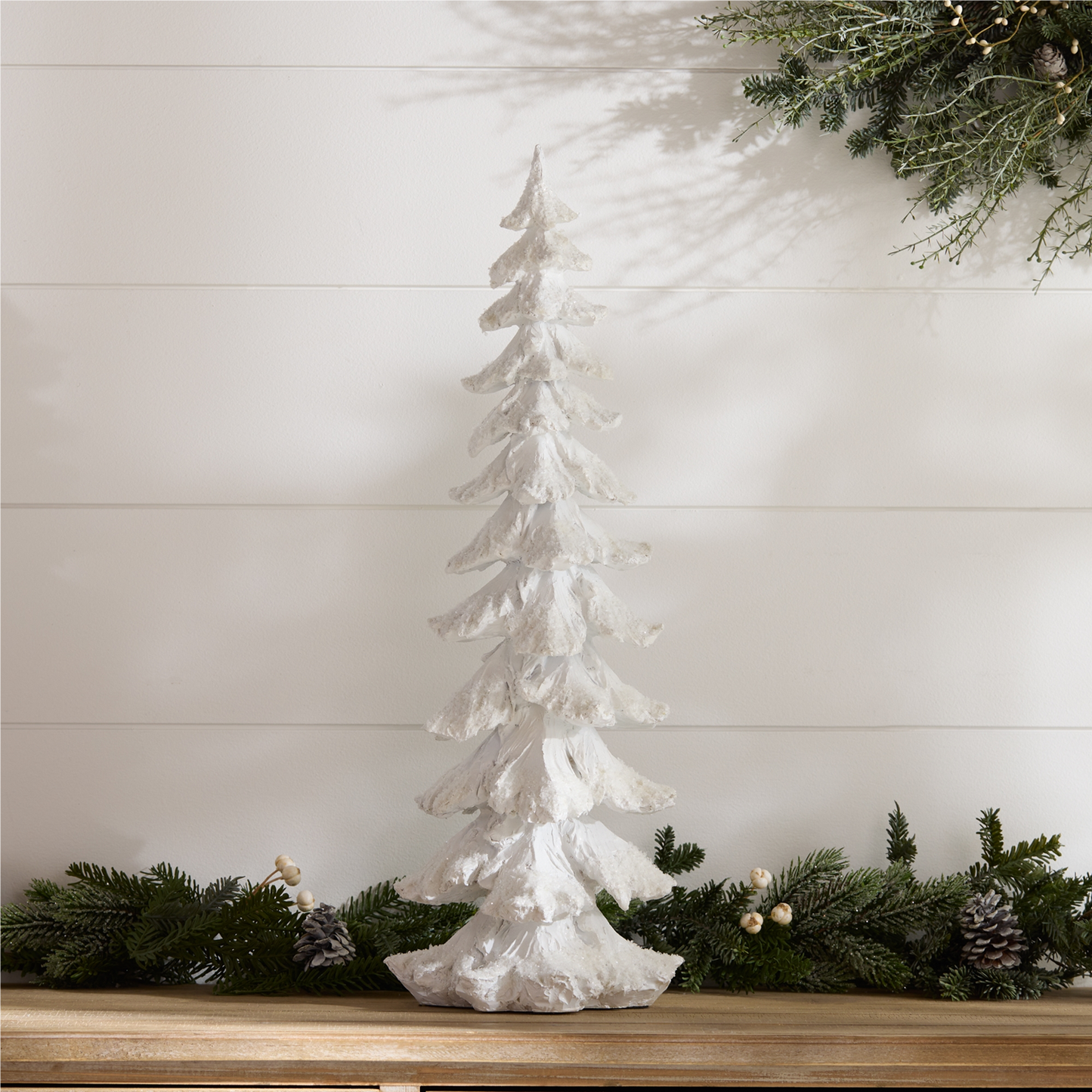Flocked Pine Tree with Carved Design 26"H -Ship Only
