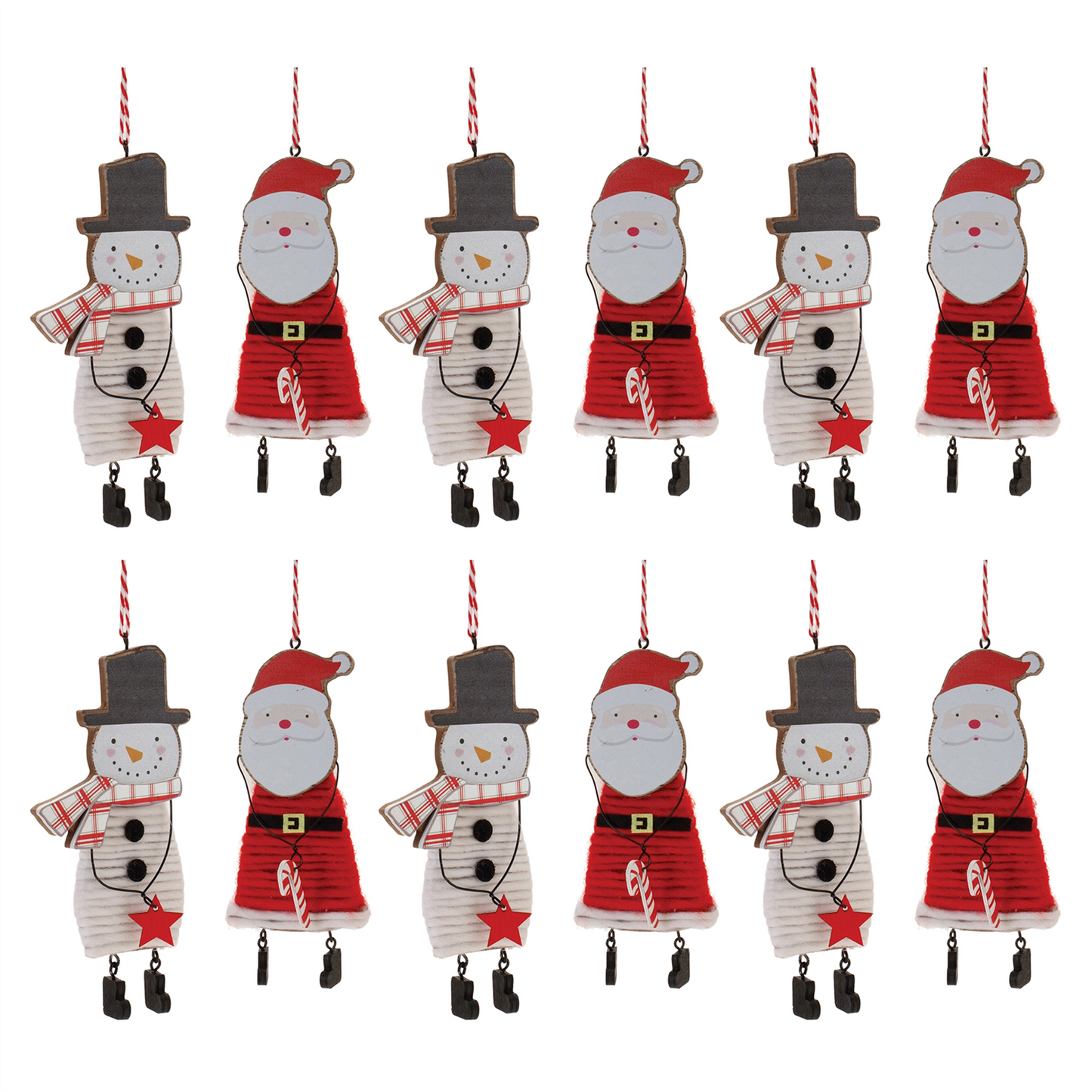 Wood and Felt Snowman Santa Ornament (Set of 12) -Ship Only