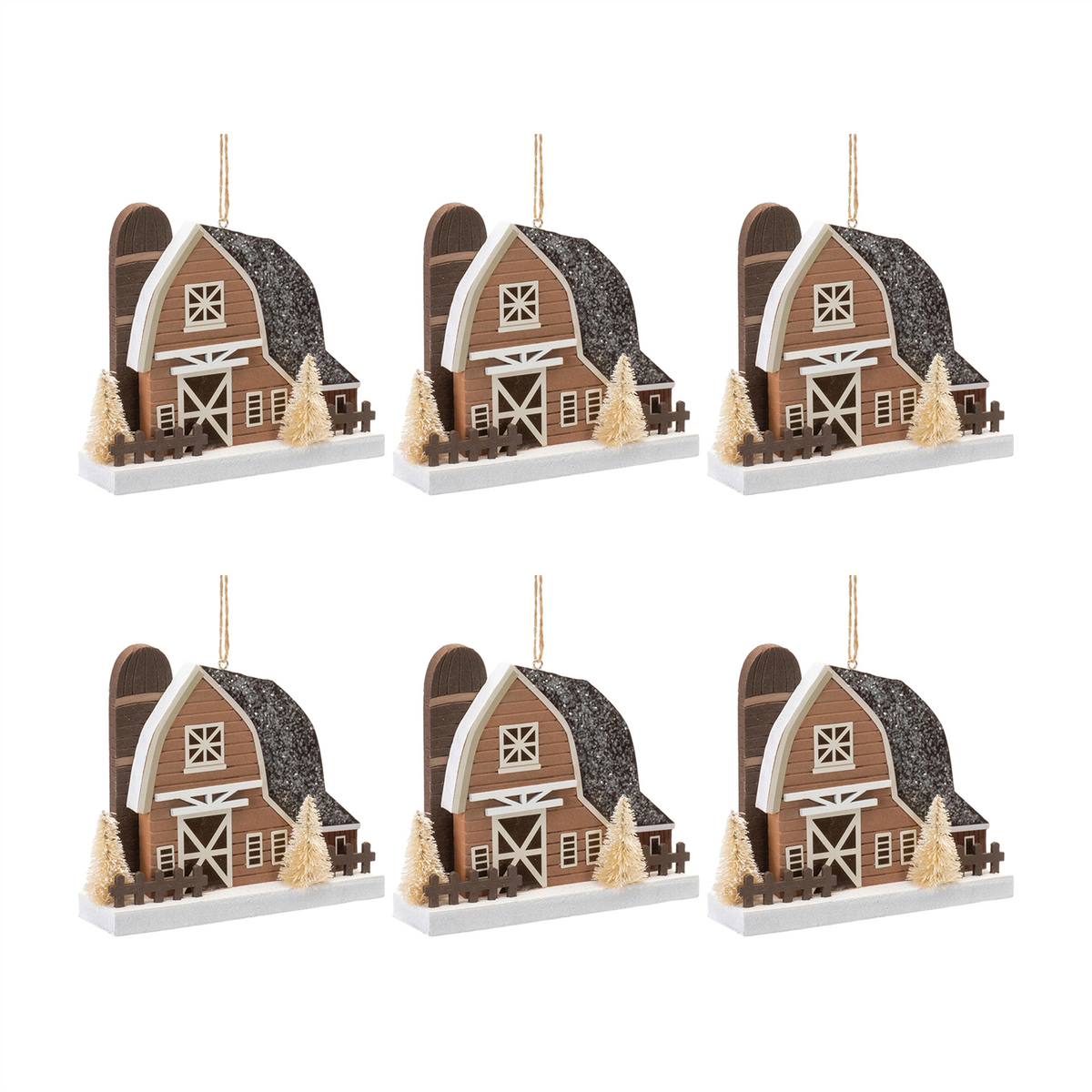 Glittered Barn Ornament (Set of 6) -Ship Only