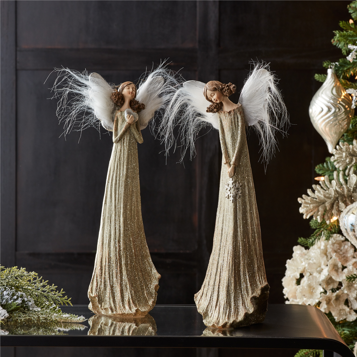 Glittered Angel with Feather Wings (Set of 2) -Ship Only