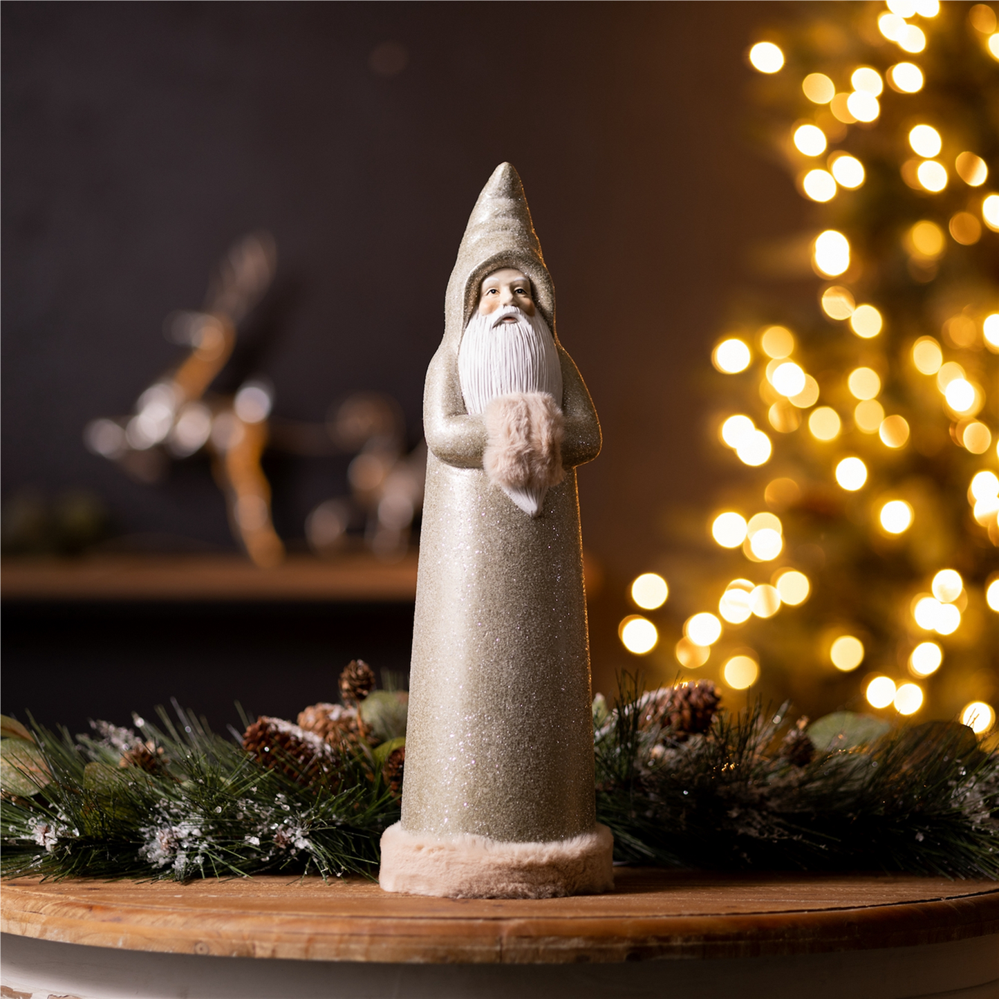 Glittered Sage Santa Statue (Set of 2) -Ship Only