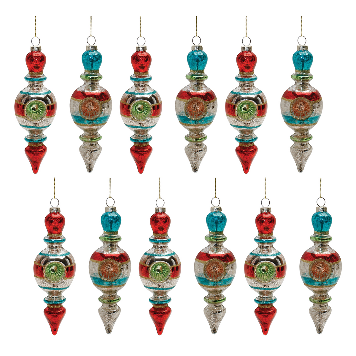 Reflector Drop Ornament (Set of 12) 6.75”H Glass -Ship Only