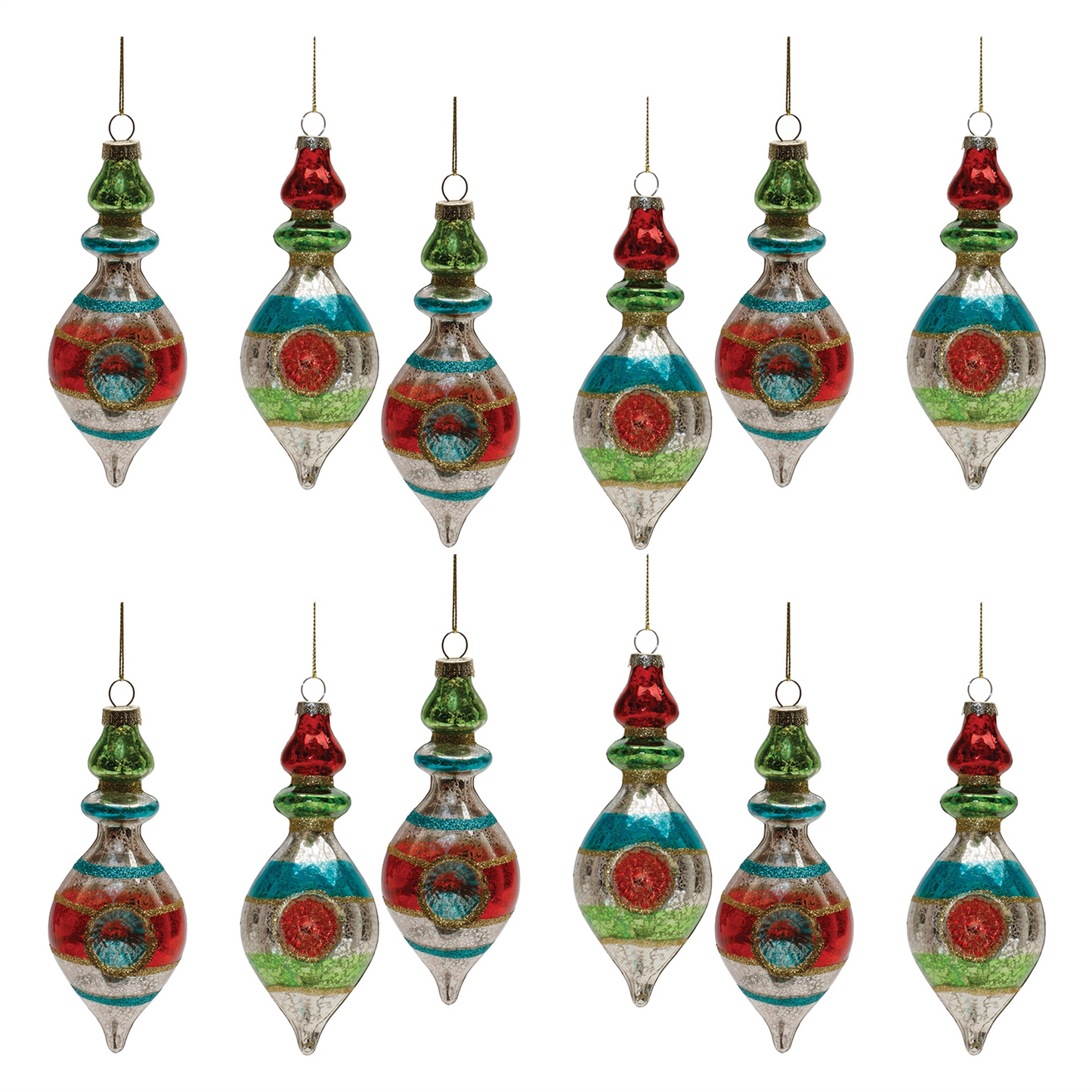Multicolor Mercury Glass Reflector Drop Ornament (Set of 12) -Ship Only