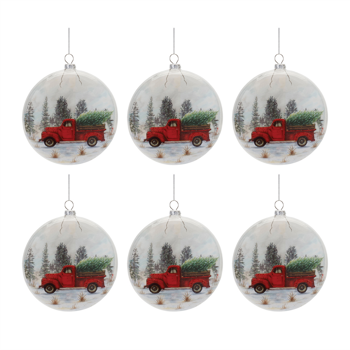 Glittered Glass Pickup Truck Ball Ornament (Set of 6) -Ship Only