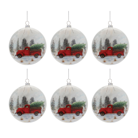 Glittered Glass Pickup Truck Ball Ornament (Set of 6) -Ship Only
