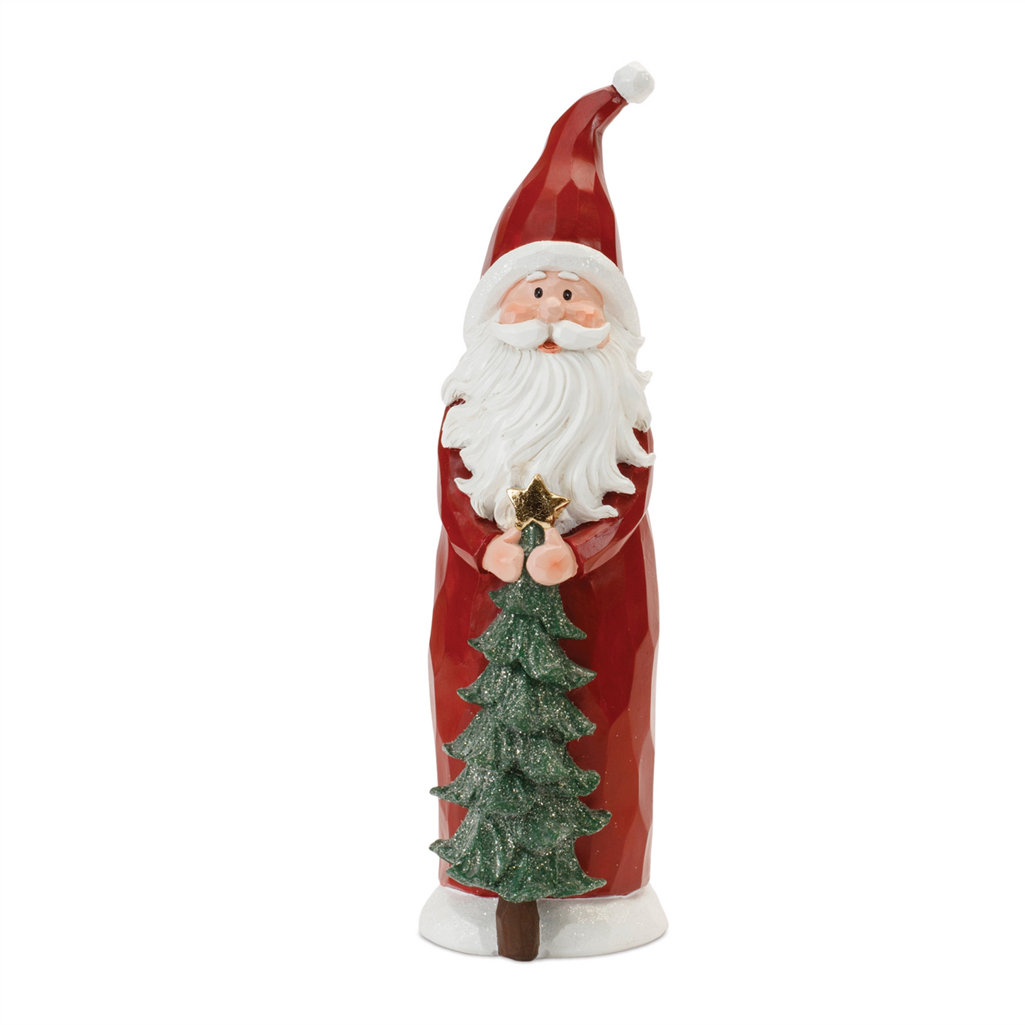 Carved Santa with Glittered Pine (Set of 2) -Ship Only