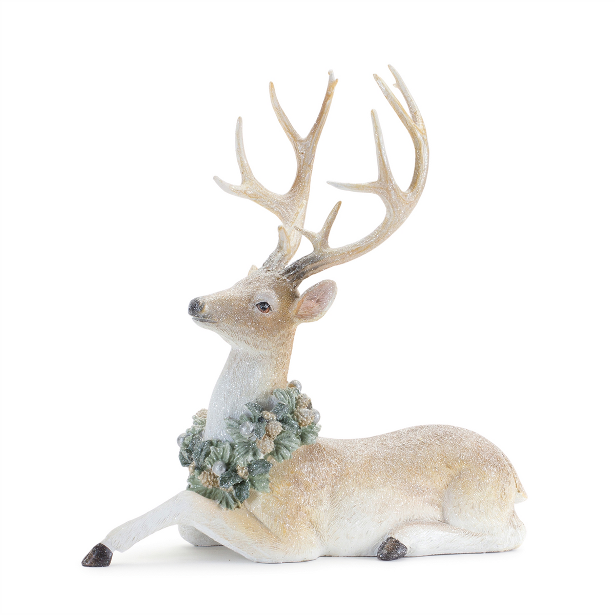 Glittered Deer with Holly Wreath (Set of 2) -Ship Only